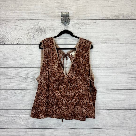 Torrid Festi Plus Size Brown Cotton Tie Back Leopard Sleeveless Top Size 4X - Picture 1 of 8